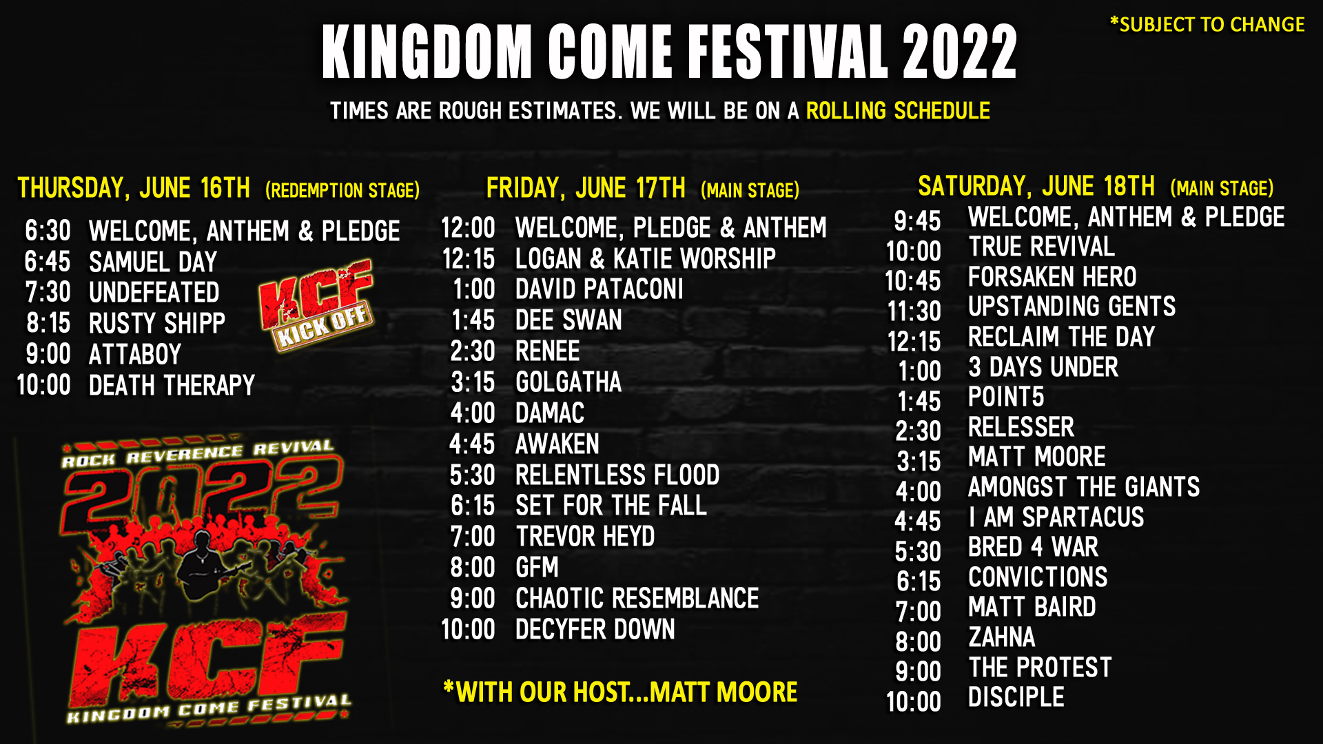 KCF 2022 LINEUP & SCHEDULE Kingdom Come Festival