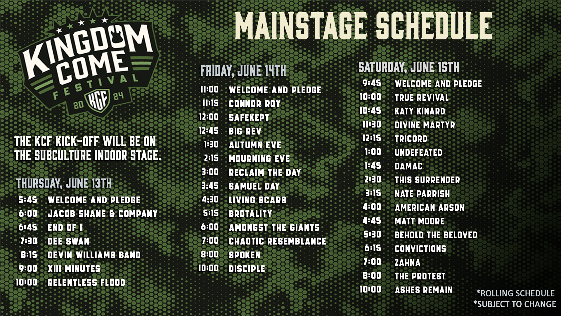 KCF 2024 LINEUP & SCHEDULE Kingdom Come Festival